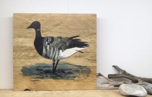 Brent Goose - Paper cut collage and paint on recycled wood
